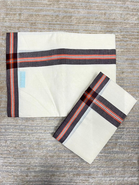 Southloom Pure Cotton Kerala Single Mulloth Set Mundu (Mundum Neriyathum) Brown Border in 2.80 mtrs SL243