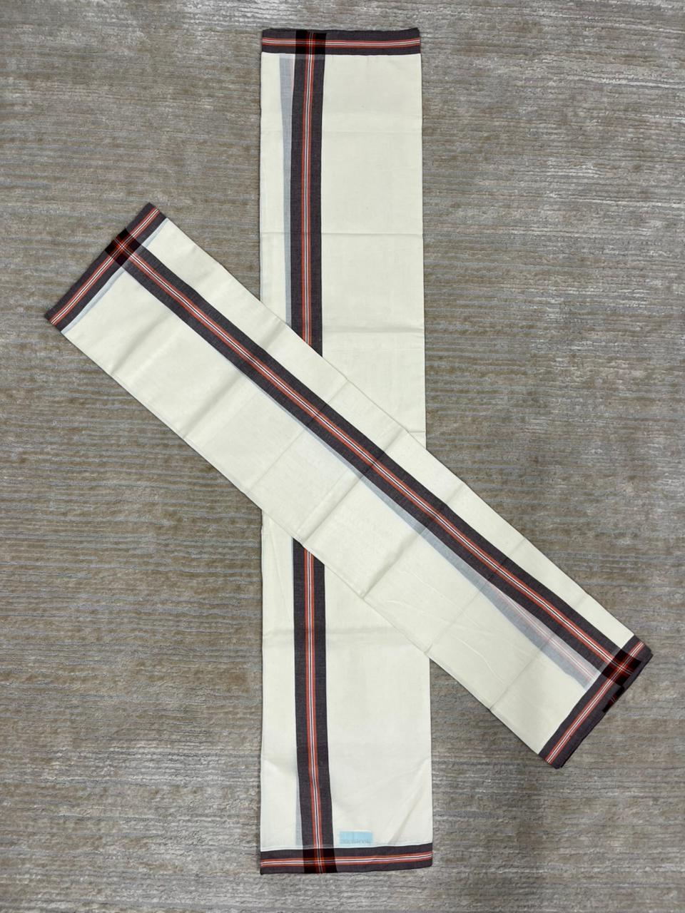 Southloom Pure Cotton Kerala Single Mulloth Set Mundu (Mundum Neriyathum) Brown Border in 2.80 mtrs SL243