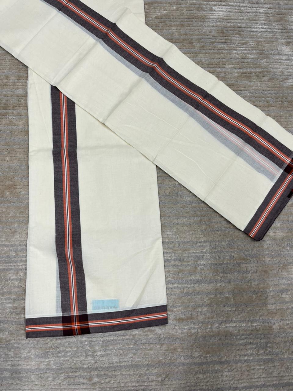 Southloom Pure Cotton Kerala Single Mulloth Set Mundu (Mundum Neriyathum) Brown Border in 2.80 mtrs SL243
