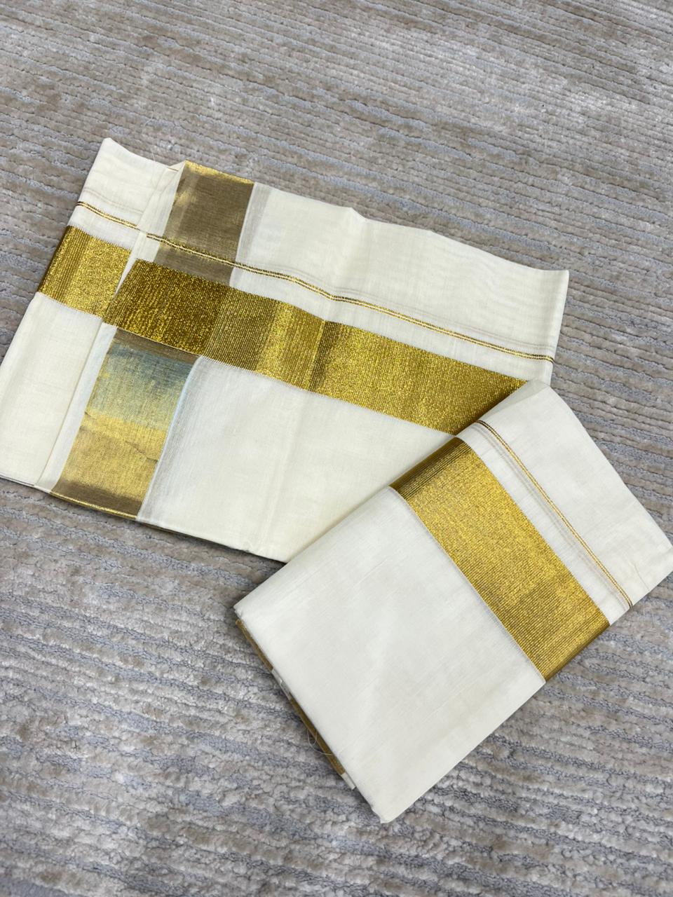 Southloom Pure Cotton Mundum Neriyathum (Set Mundu) with Gold Kasavu in 2 Inch Boarder 2.80 Mtrs
