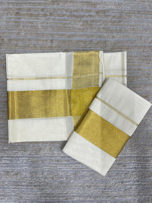 Southloom Pure Cotton Mundum Neriyathum (Set Mundu) with Gold Kasavu in 3 Inch Boarder 2.80 Mtrs