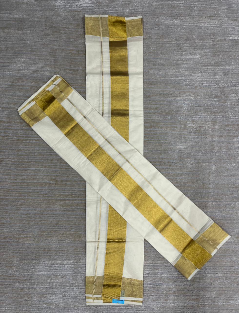 Southloom Pure Cotton Mundum Neriyathum (Set Mundu) with Gold Kasavu in 3 Inch Boarder 2.80 Mtrs