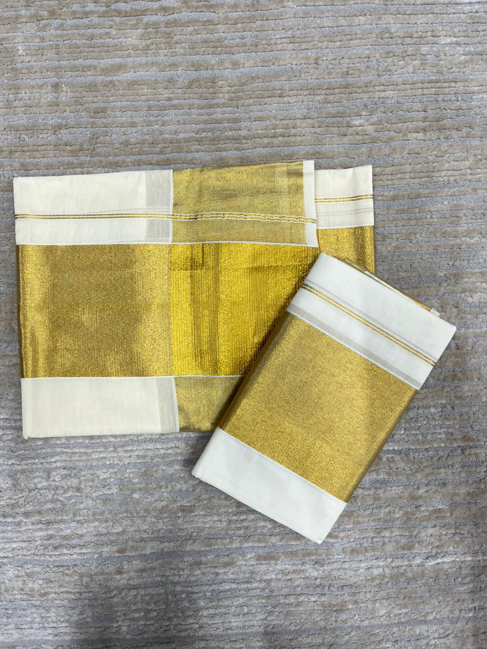 Southloom Pure Cotton Mundum Neriyathum (Set Mundu) with Gold Kasavu in 5 Inch Border 2.80 Mtrs