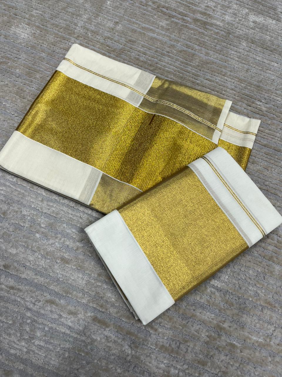 Southloom Pure Cotton Mundum Neriyathum (Set Mundu) with Gold Kasavu in 5 Inch Border 2.80 Mtrs