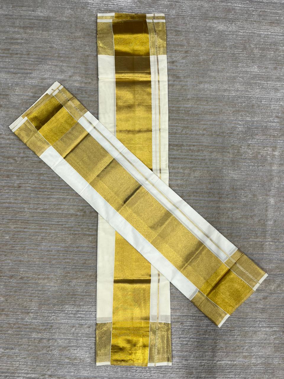Southloom Pure Cotton Mundum Neriyathum (Set Mundu) with Gold Kasavu in 5 Inch Border 2.80 Mtrs