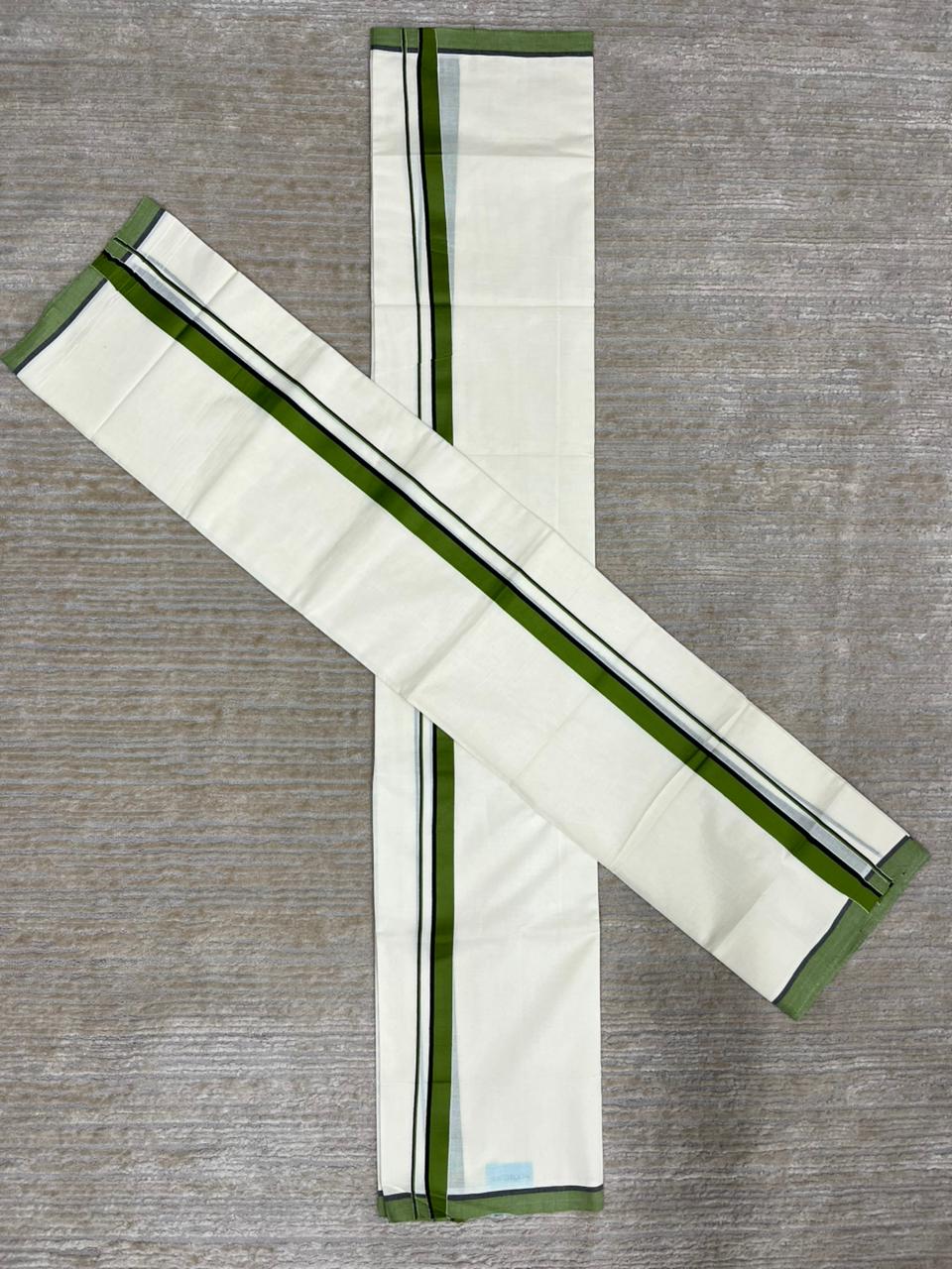 Southloom Pure Cotton Kerala Single Set Mundu (Mundum Neriyathum) Green Border 2.80 Mtr SL345