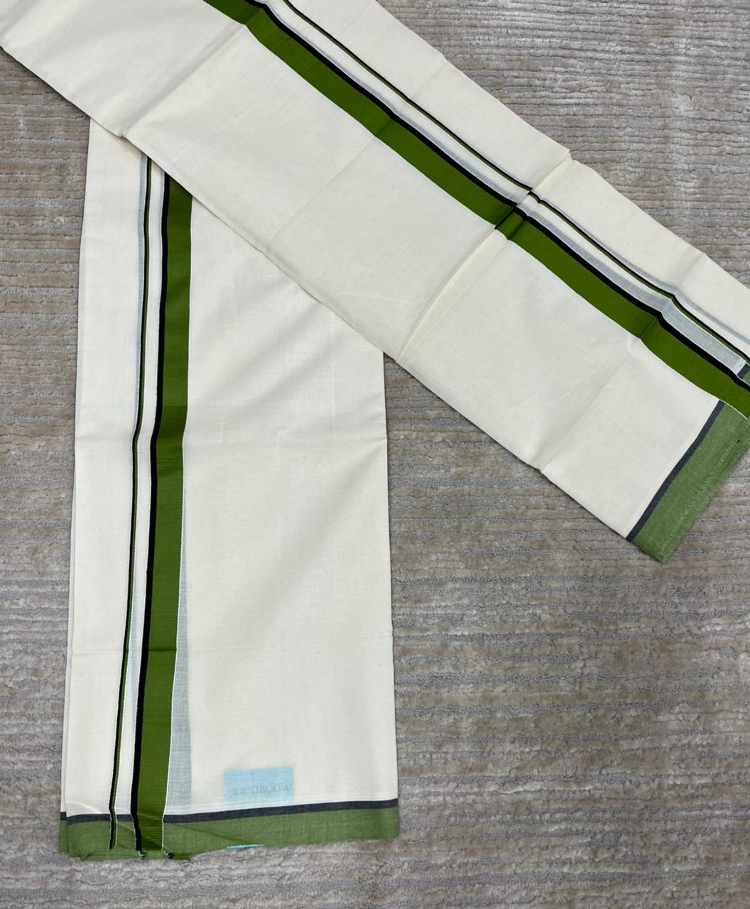 Southloom Pure Cotton Kerala Single Set Mundu (Mundum Neriyathum) Green Border 2.80 Mtr SL345