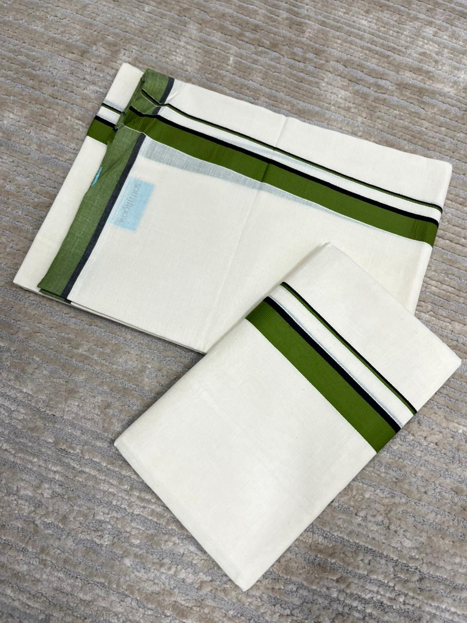 Southloom Pure Cotton Kerala Single Set Mundu (Mundum Neriyathum) Green Border 2.80 Mtr SL345