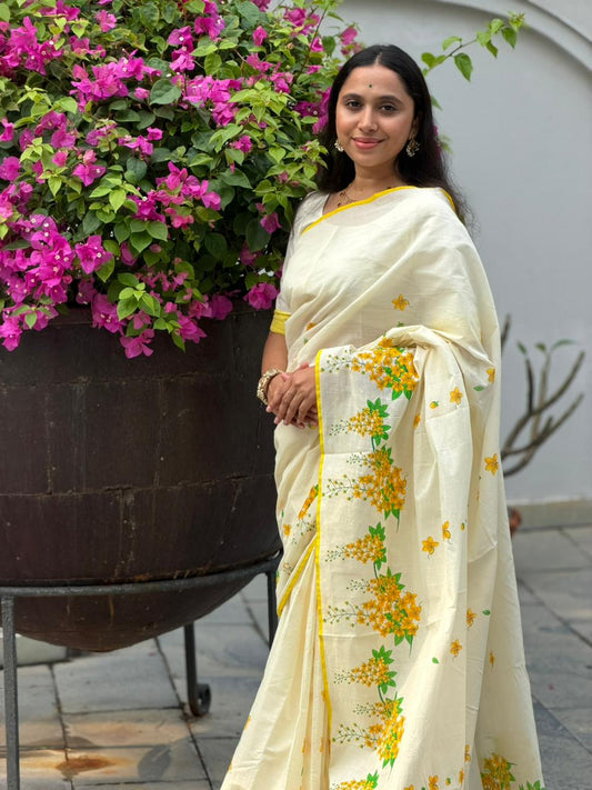 Kerala Cotton Saree With Kanikonna Design SL279