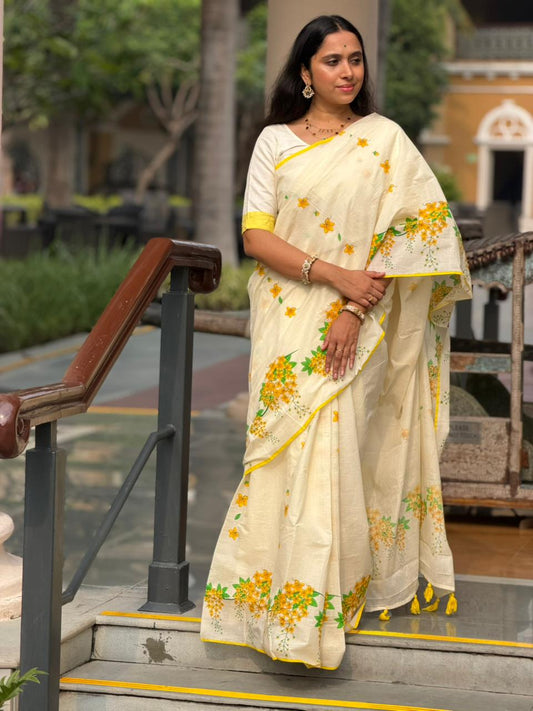 Kerala Cotton Saree With Kanikonna Design SL279