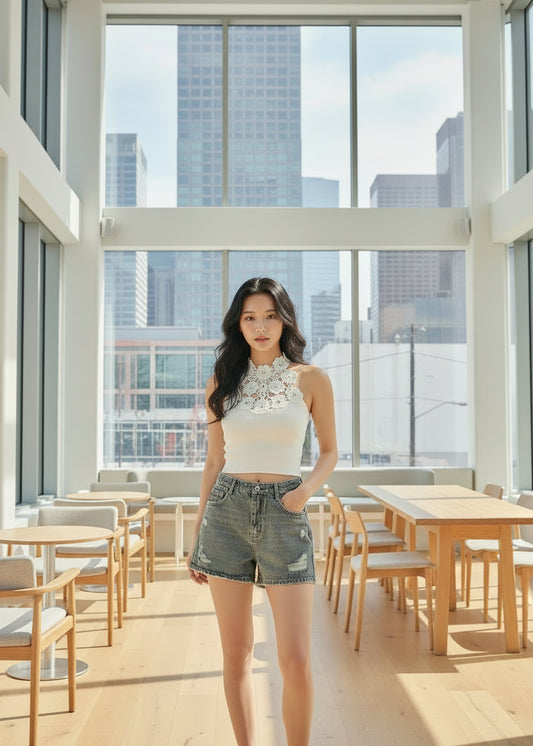 Ripped High-Waist Denim Shorts For Women SL294