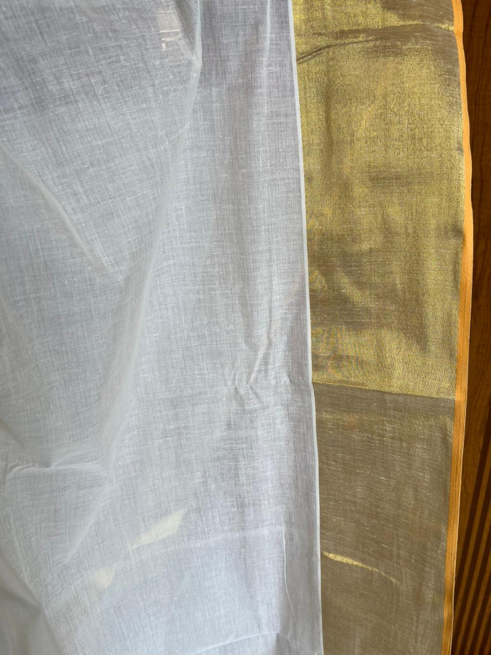 Kerala Kasavu Saree With Balaramapuram Style Orange 5x5 Border SL303
