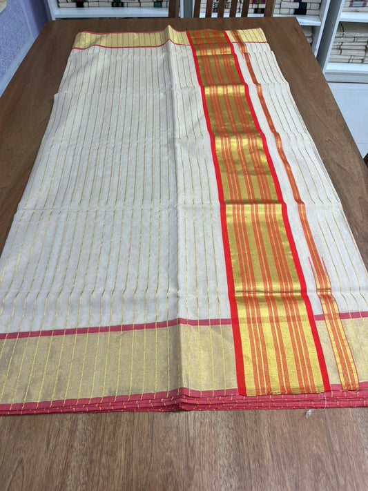 Balaramapuram Handloom Tissue Kasavu Lines Design Kerala Saree SL307