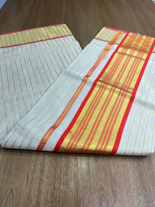 Balaramapuram Handloom Tissue Kasavu Lines Design Kerala Saree SL307
