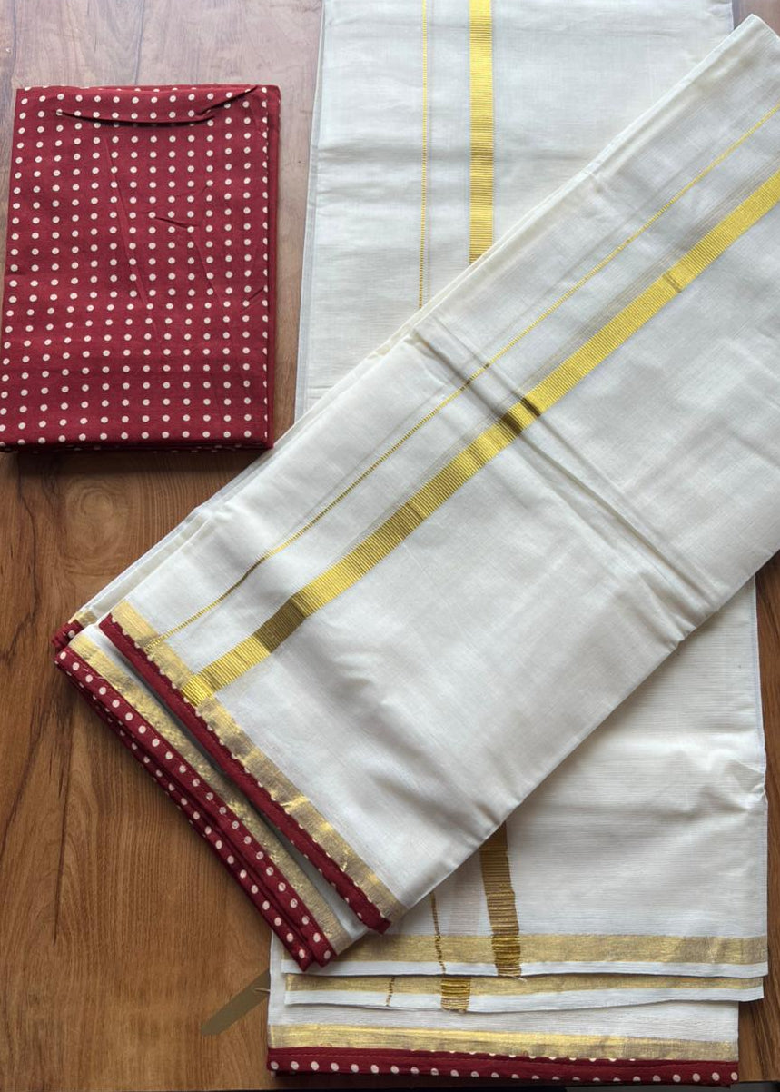 Kerala Cotton Single Set Mundu With Blouse Piece SL308