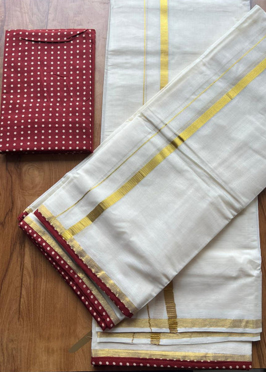 Kerala Cotton Single Set Mundu With Blouse Piece SL308