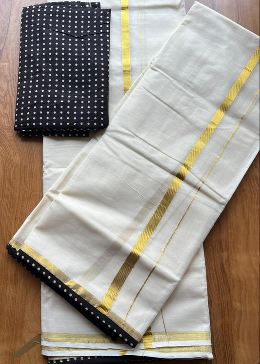 Kerala Cotton Single Set Mundu With Blouse Piece SL308