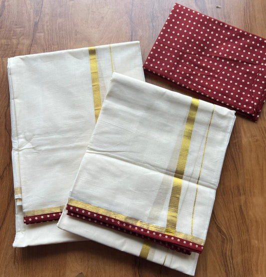 Kerala Cotton Single Set Mundu With Blouse Piece SL308