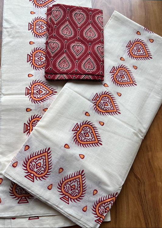 Kerala Cotton Single Set Mundu With Blouse Piece SL309