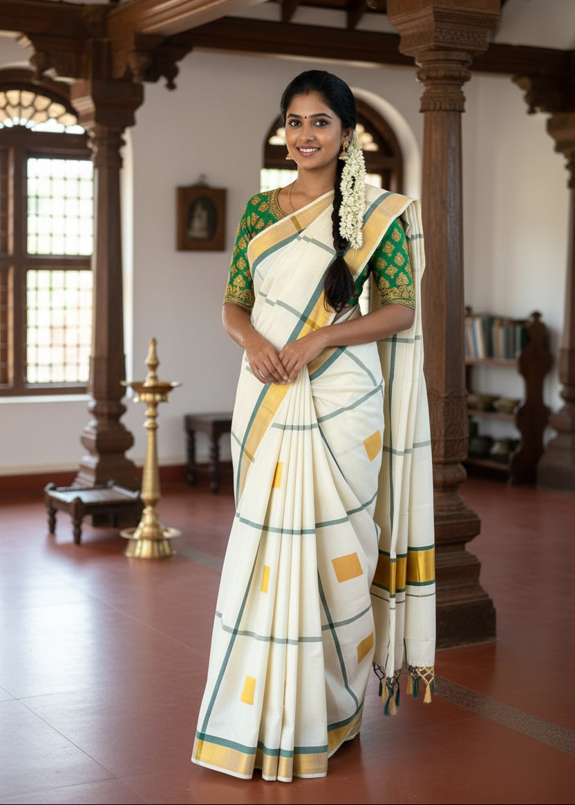 Kerala Cotton Kasavu Saree With Tassels SL310