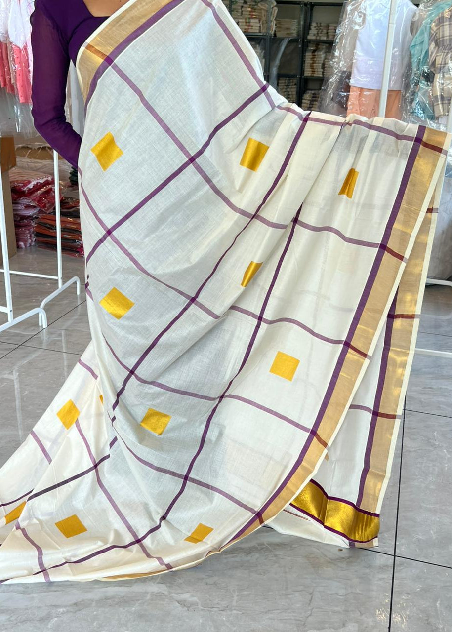 Kerala Cotton Kasavu Saree with Tassels SL310
