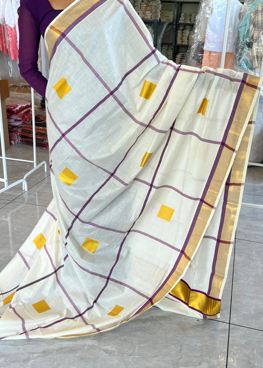 Kerala Cotton Kasavu Saree with Tassels SL310
