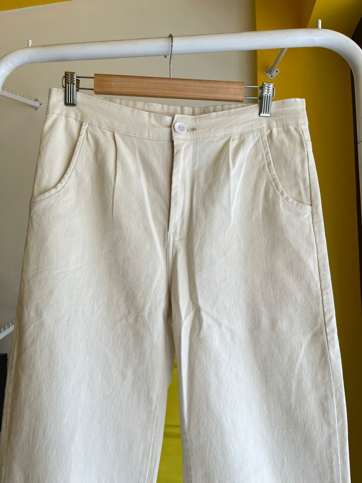 Straight Fit Off White Trousers For Women SL294