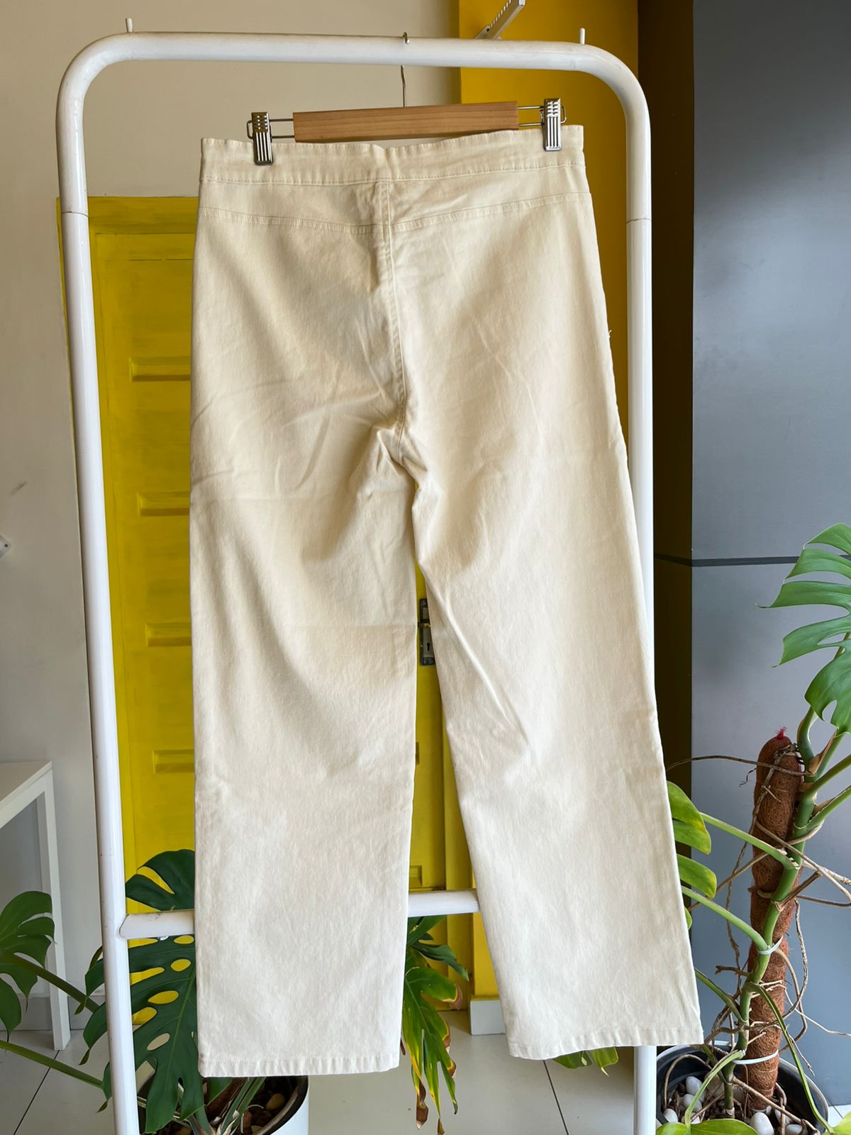 Straight Fit Off White Trousers For Women SL294