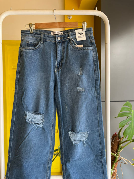 Ripped Straight Fit High Waist Jeans For Women SL294