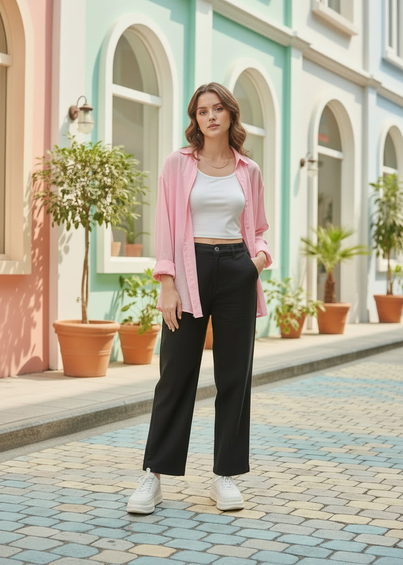 Straight Fit Linen Trousers For Women SL294