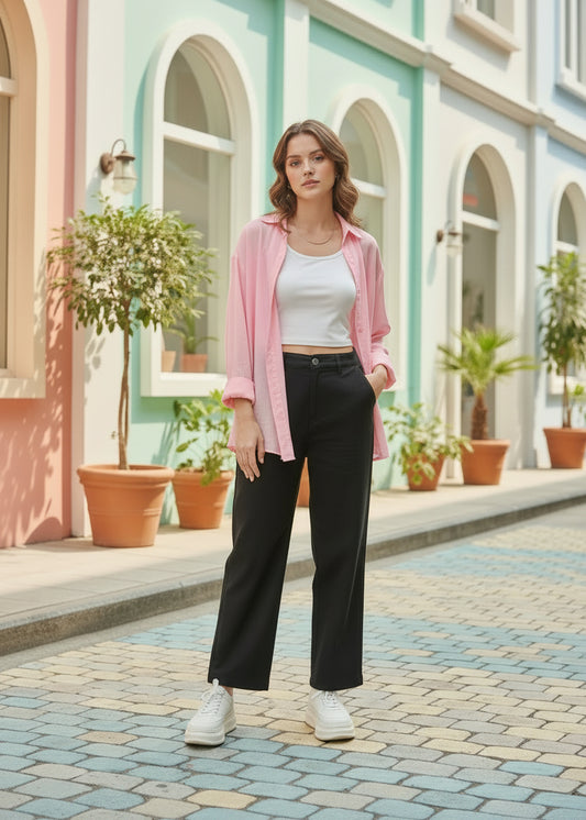 Straight Fit Linen Trousers For Women SL294