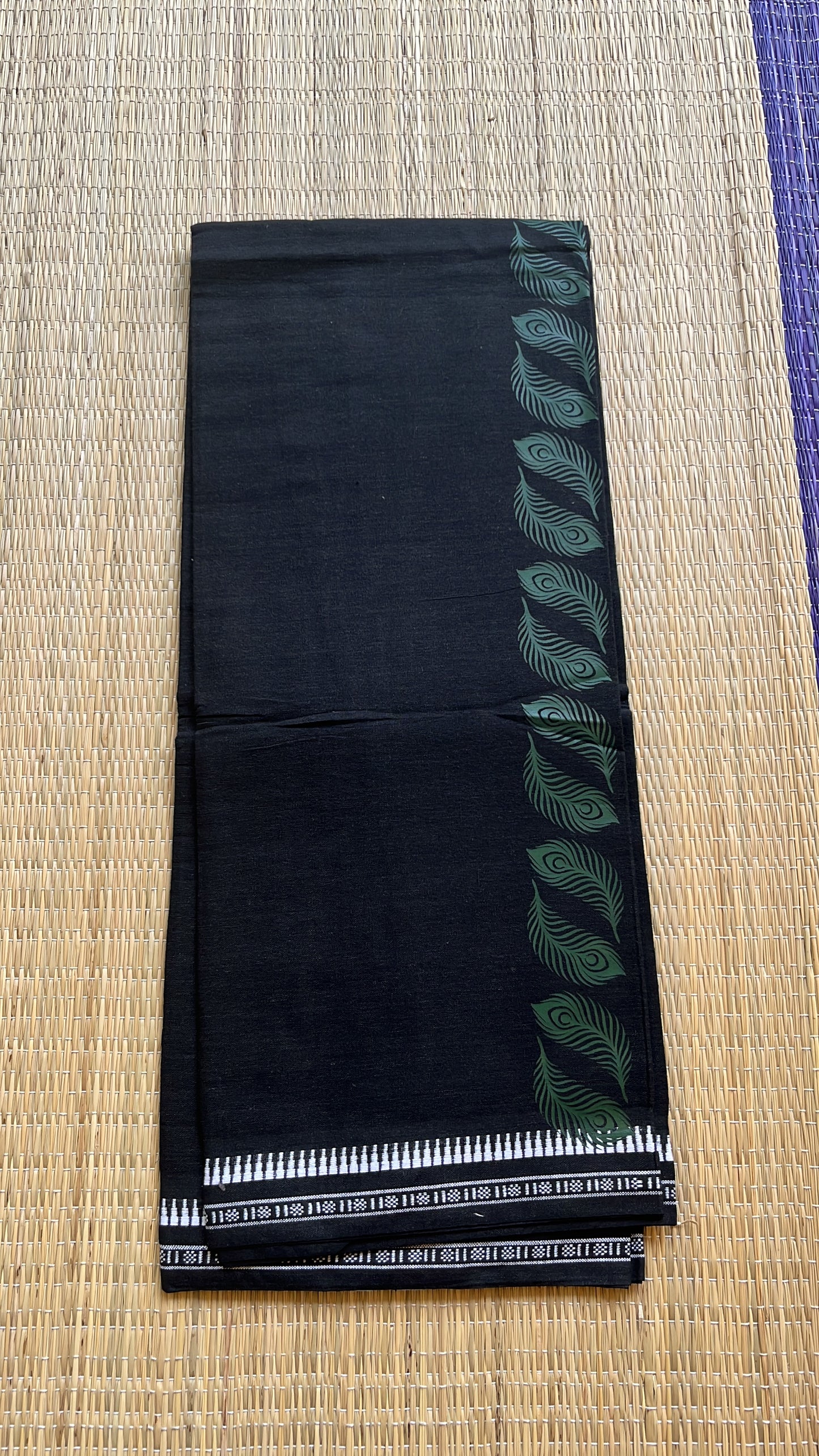 Black Printed Single Dhoti / Otta Mundu SL319