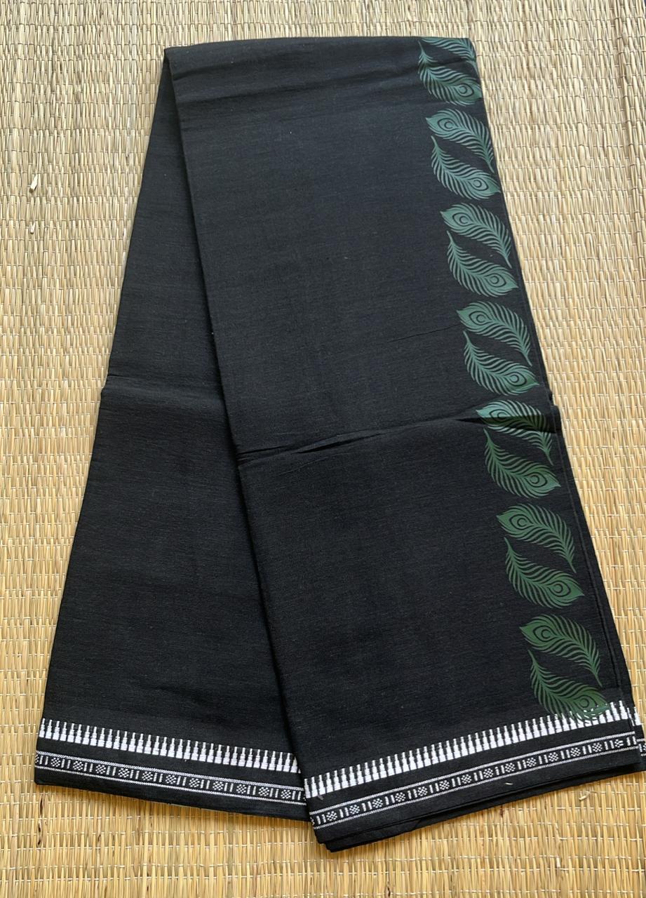 Black Printed Single Dhoti / Otta Mundu SL319