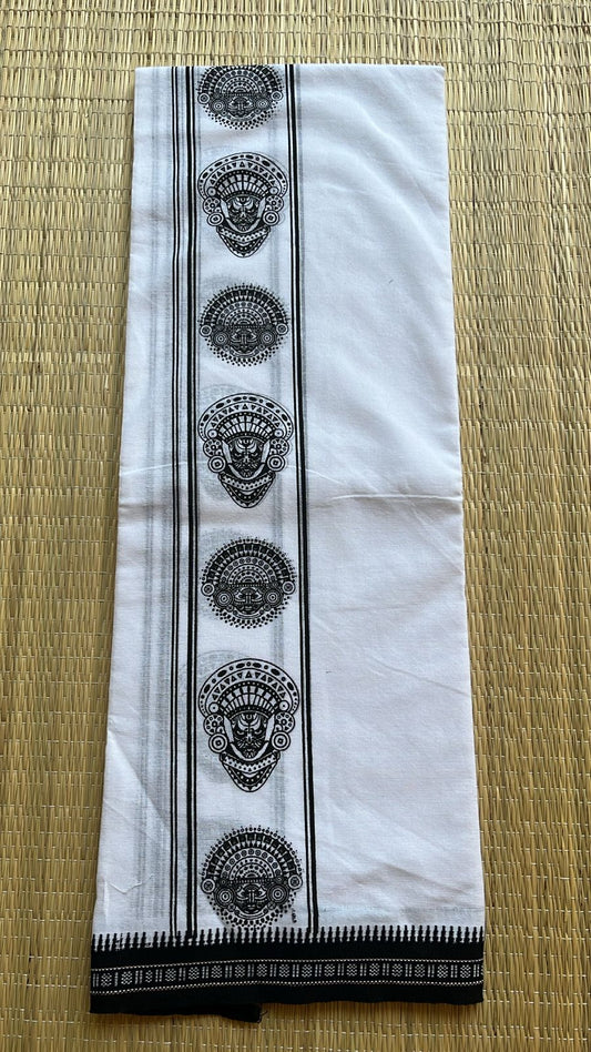 Pure White Printed  Single Dhoti SL319