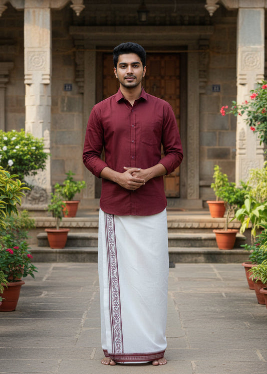 Pure White Printed  Single Dhoti SL319