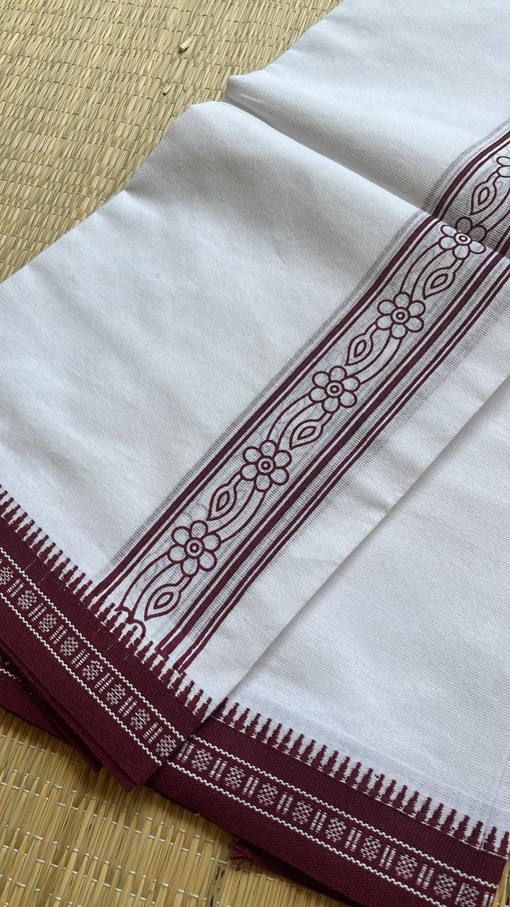 Pure White Printed  Single Dhoti SL319