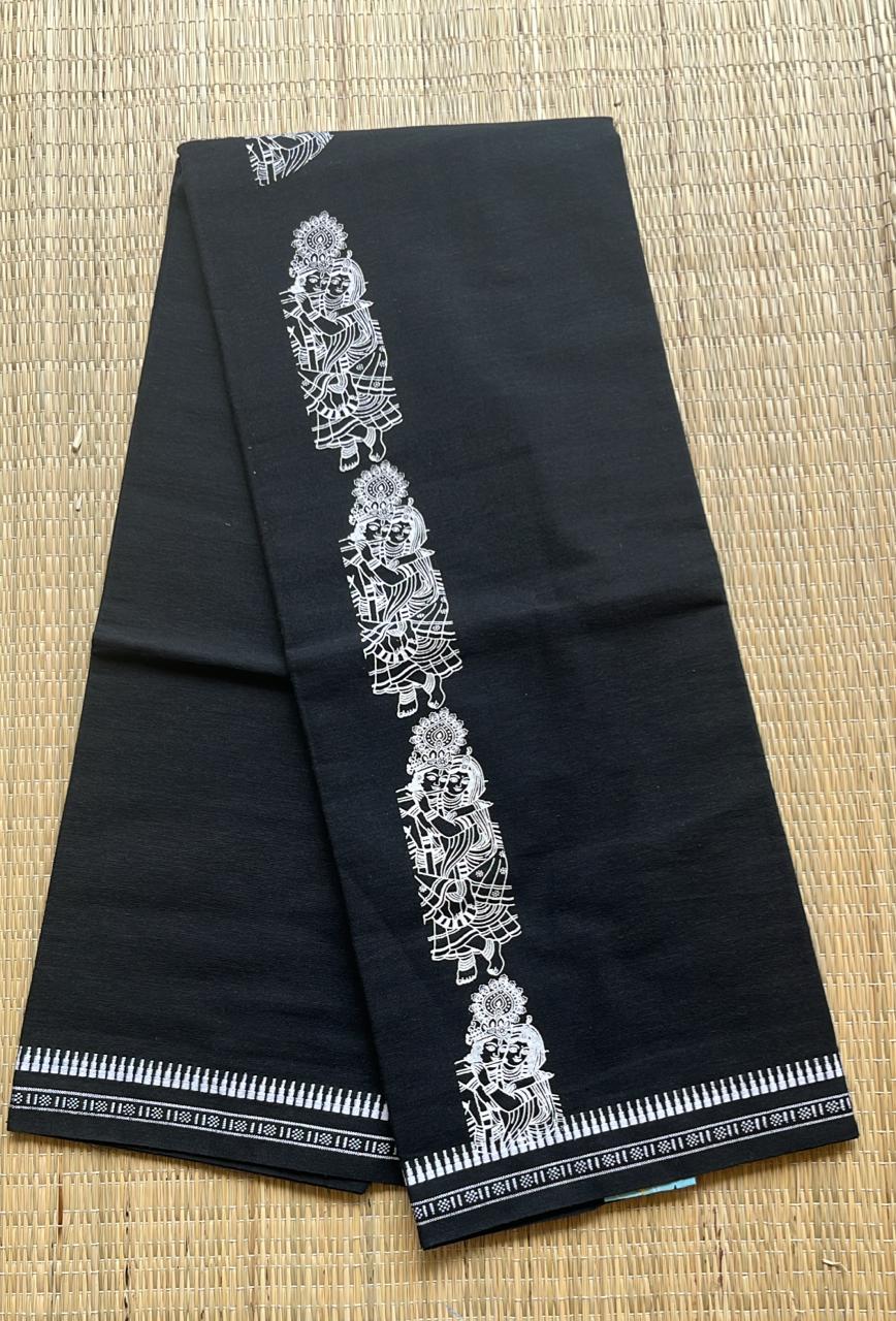 Black Printed Single Dhoti / Otta Mundu SL319