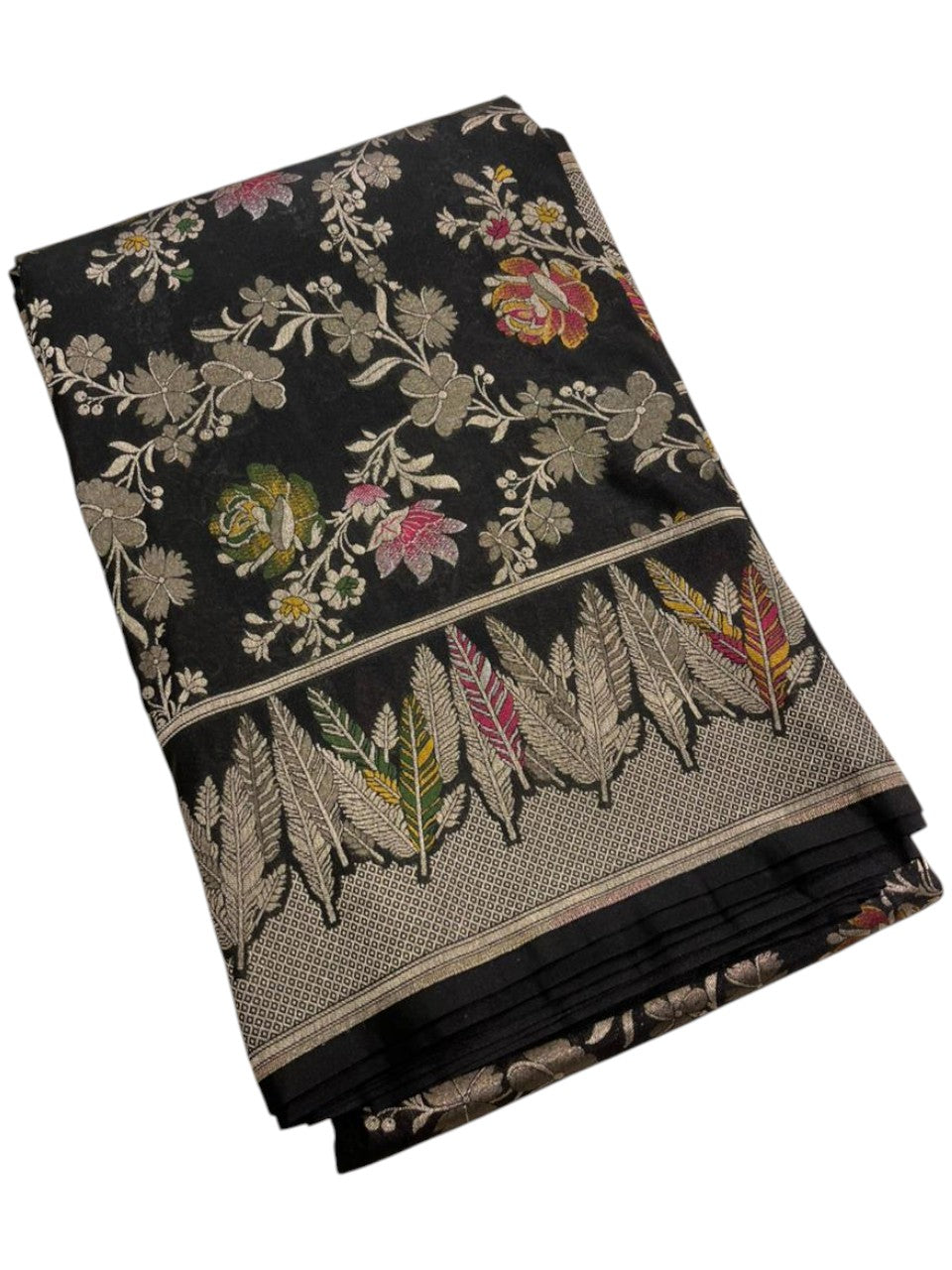 Southloom Pure Banarasi Silk Saree with Woven Work on Body and Borders (Black)