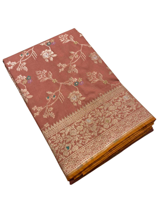 Southloom Pure Banarasi Silk Saree with Woven Work on Body and Borders (Pastel Peach)