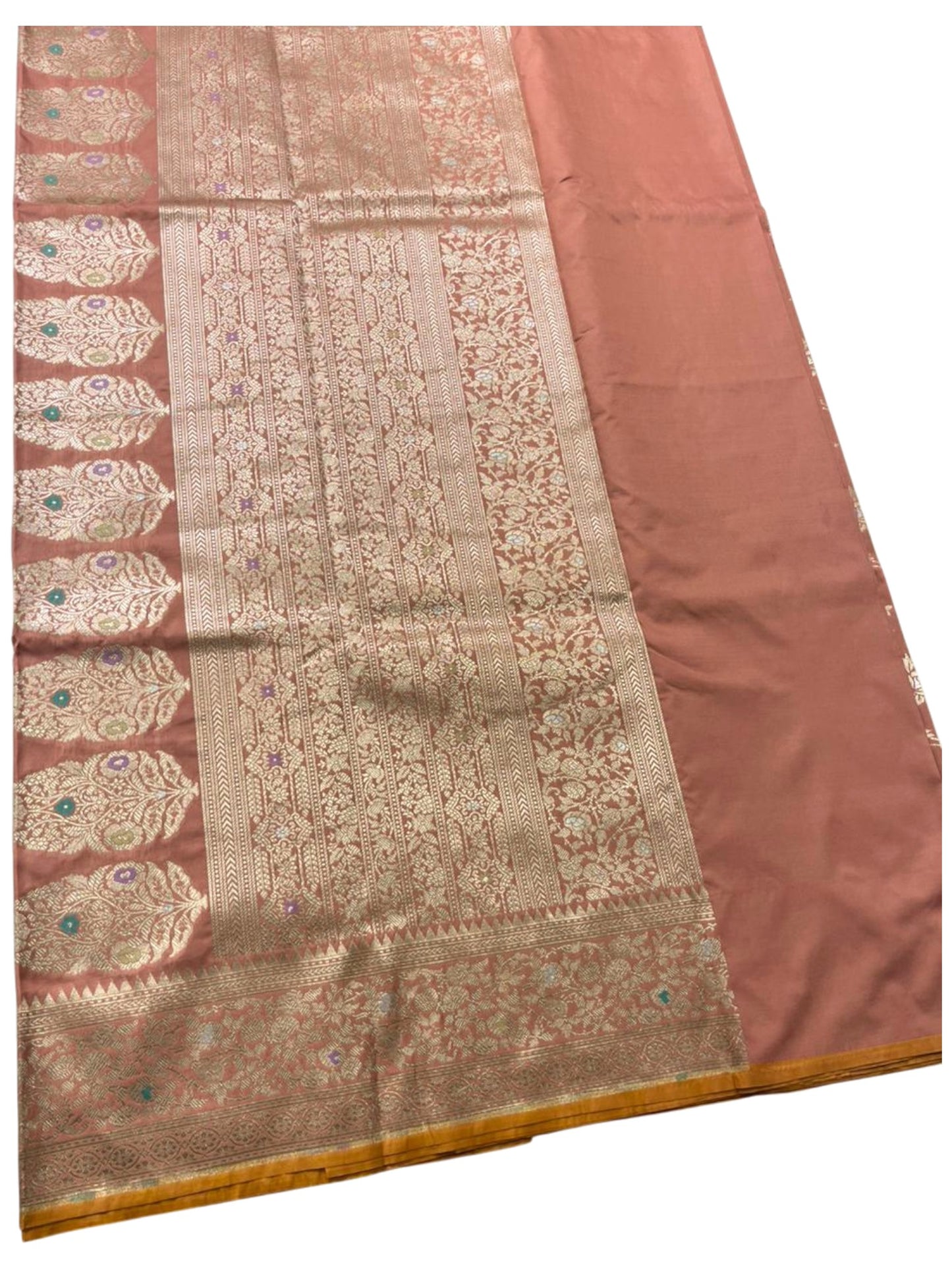 Southloom Pure Banarasi Silk Saree with Woven Work on Body and Borders (Pastel Peach)