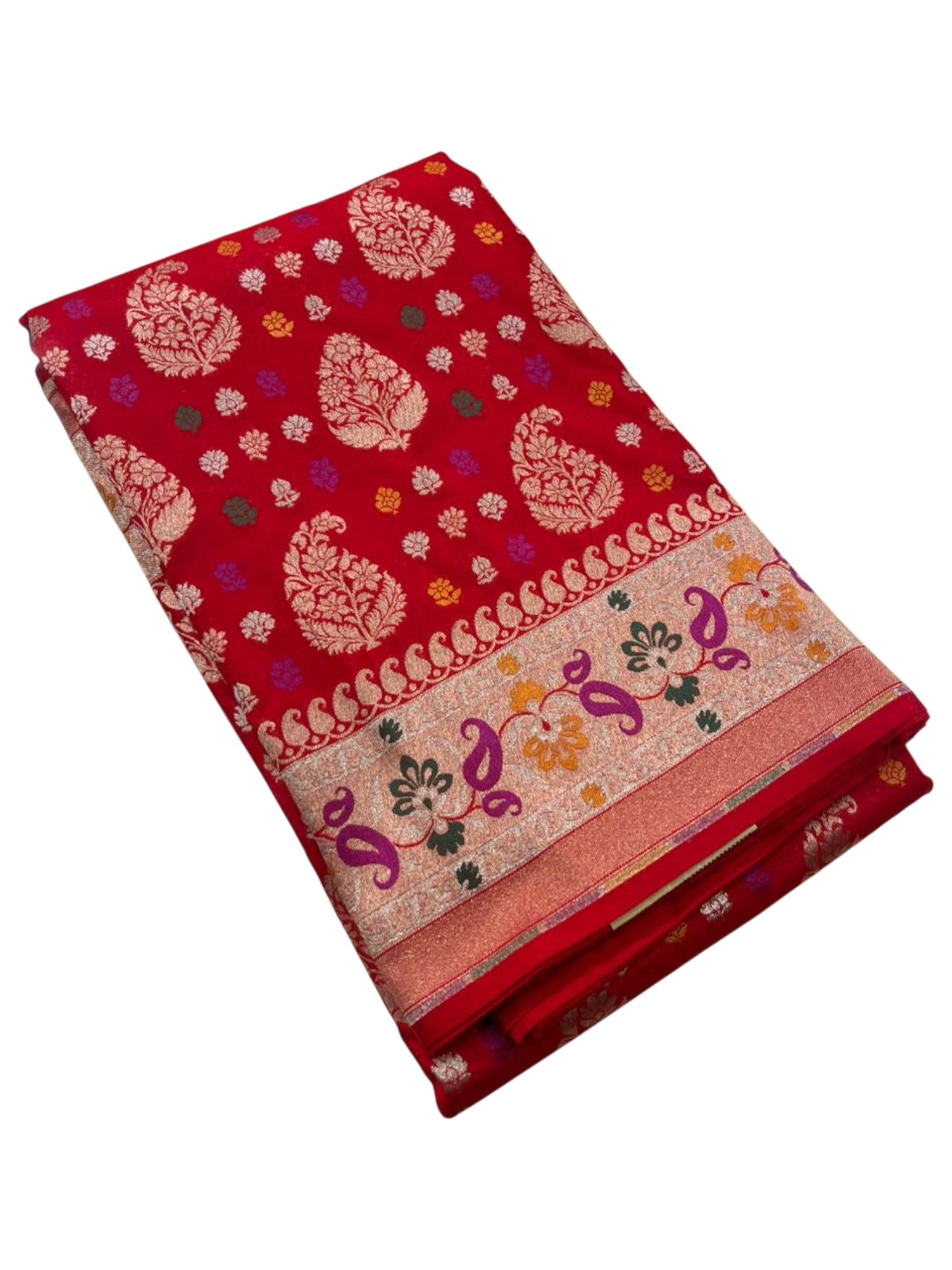 Southloom Pure Banarasi Silk Saree with Woven Work on Body and Borders (Red)