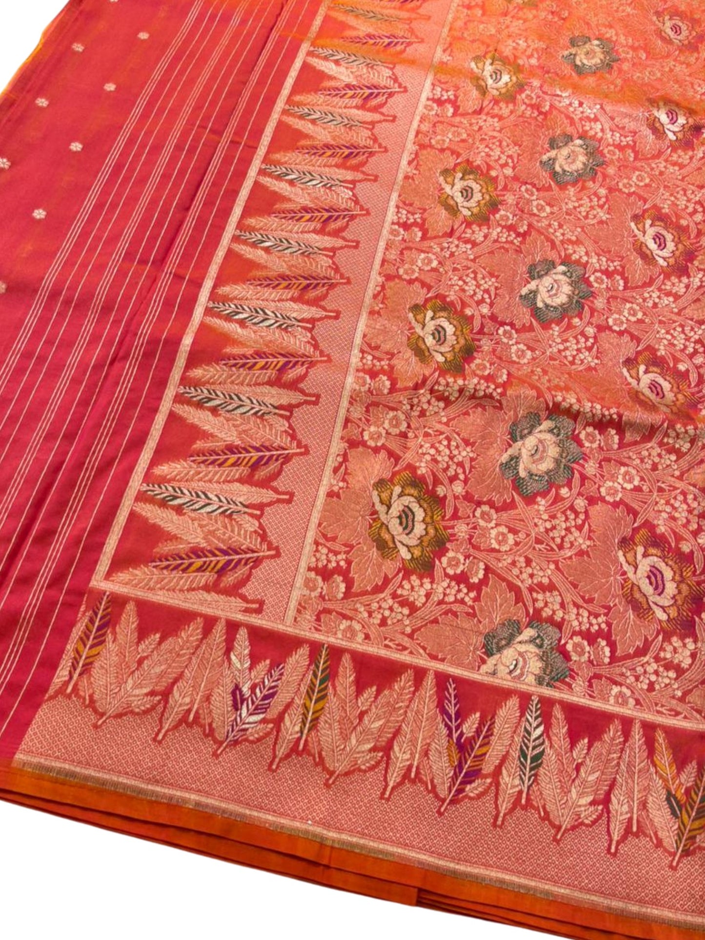 Southloom Pure Banarasi Silk Saree with Woven Work on Body and Borders (Pink & Orange)