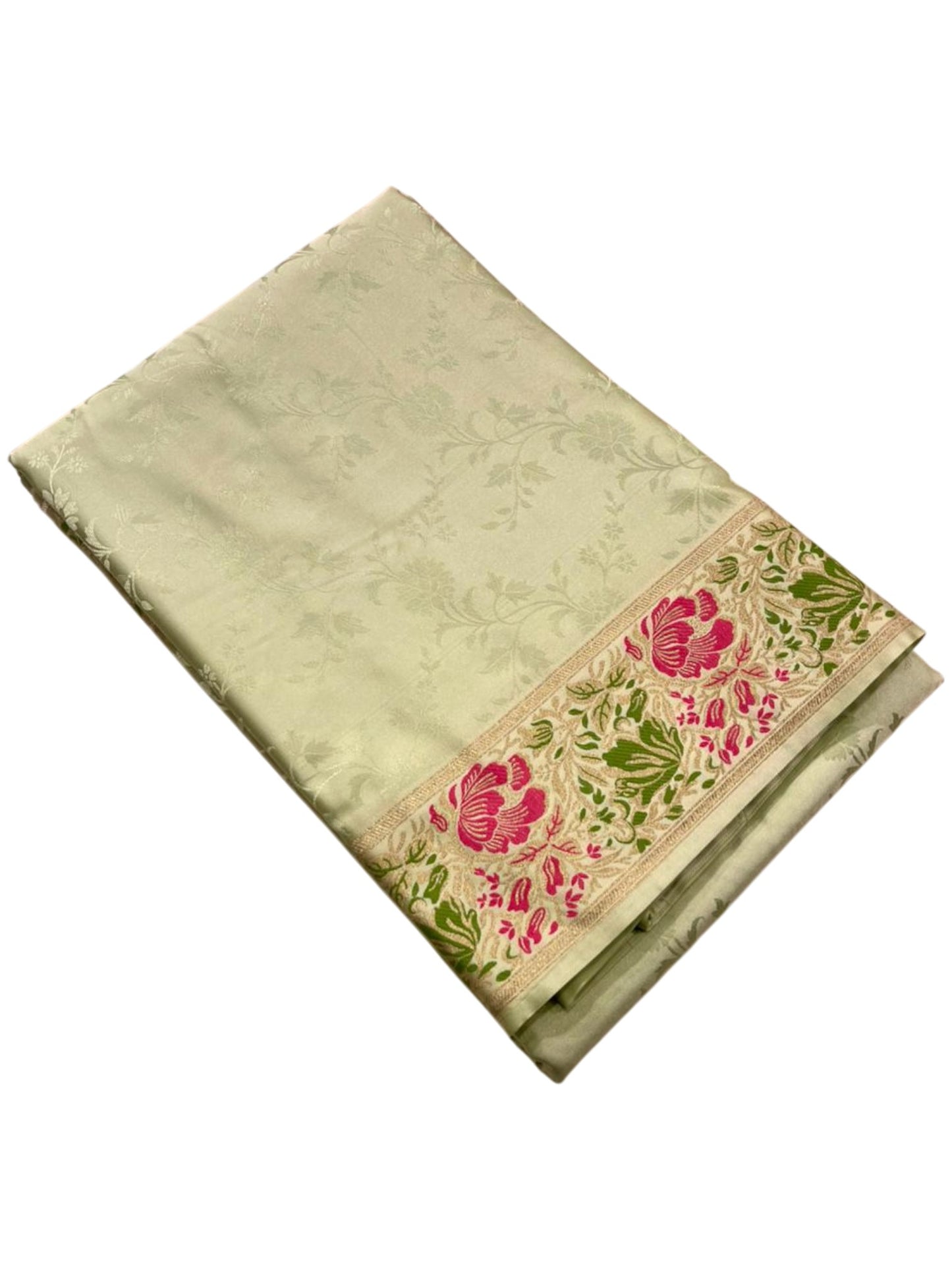 Southloom Pure Banarasi Silk Saree with Woven Work on Body and Borders (Pastel Green)