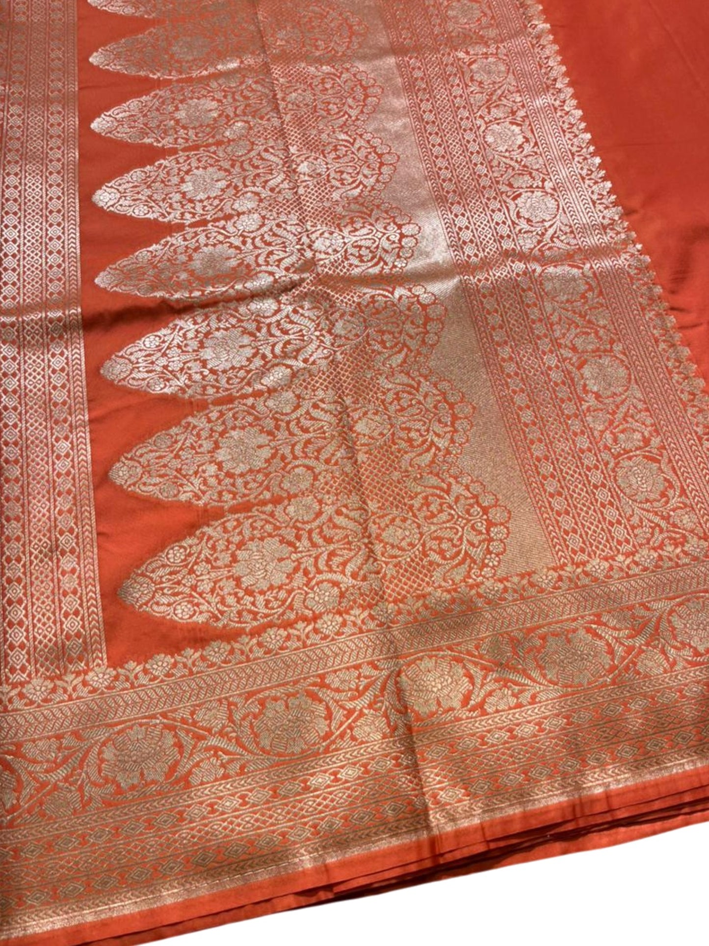 Southloom Pure Banarasi Silk Saree with Woven Work on Body and Borders (Orange)