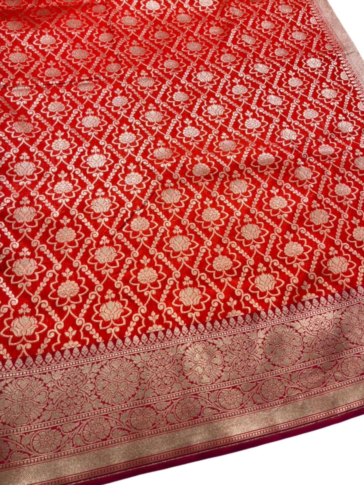 Southloom Pure Banarasi Silk Saree with Woven Work on Body and Borders (Red & Magenta)