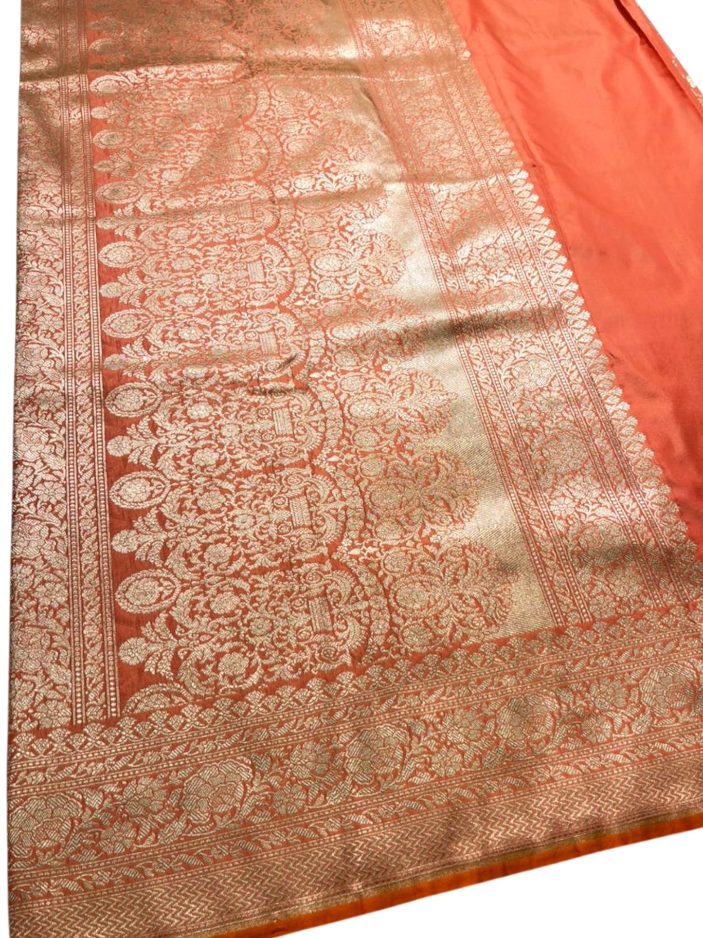 Southloom Pure Banarasi Silk Saree with Woven Work on Body and Borders (Orange)