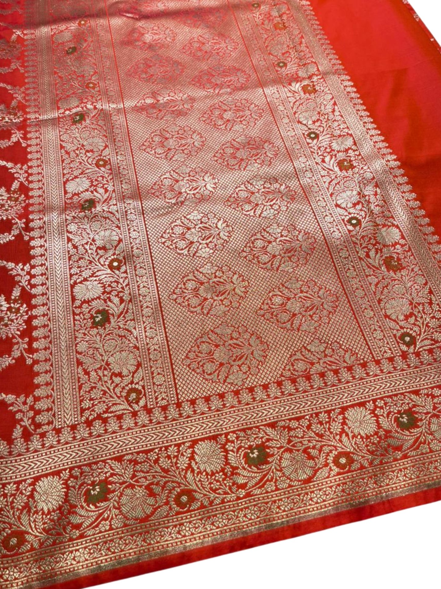 Southloom Pure Banarasi Silk Saree with Woven Work on Body and Borders (Orange)