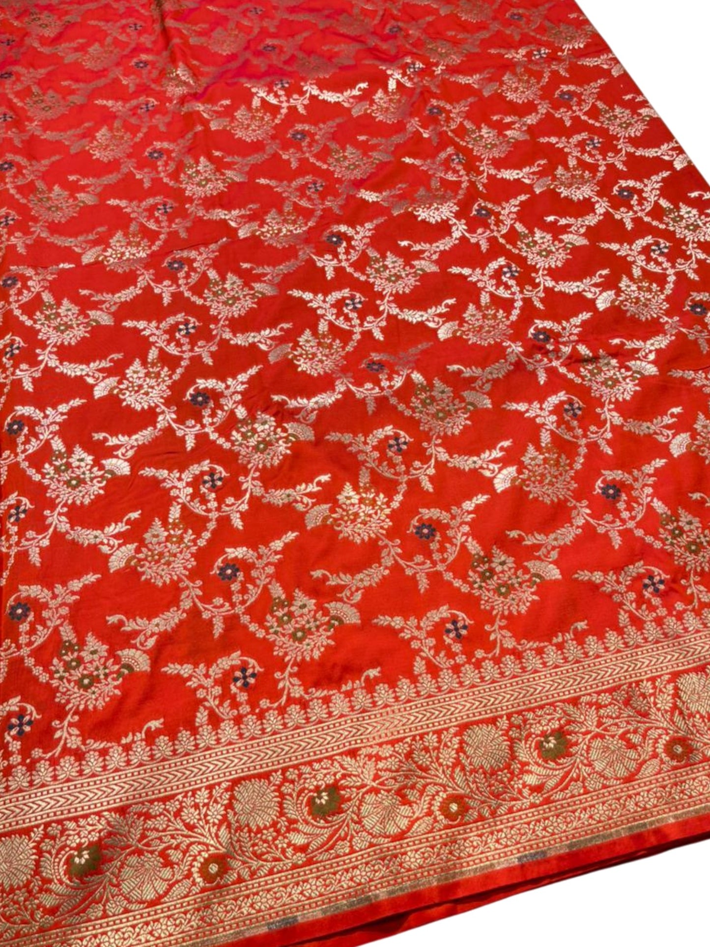 Southloom Pure Banarasi Silk Saree with Woven Work on Body and Borders (Orange)