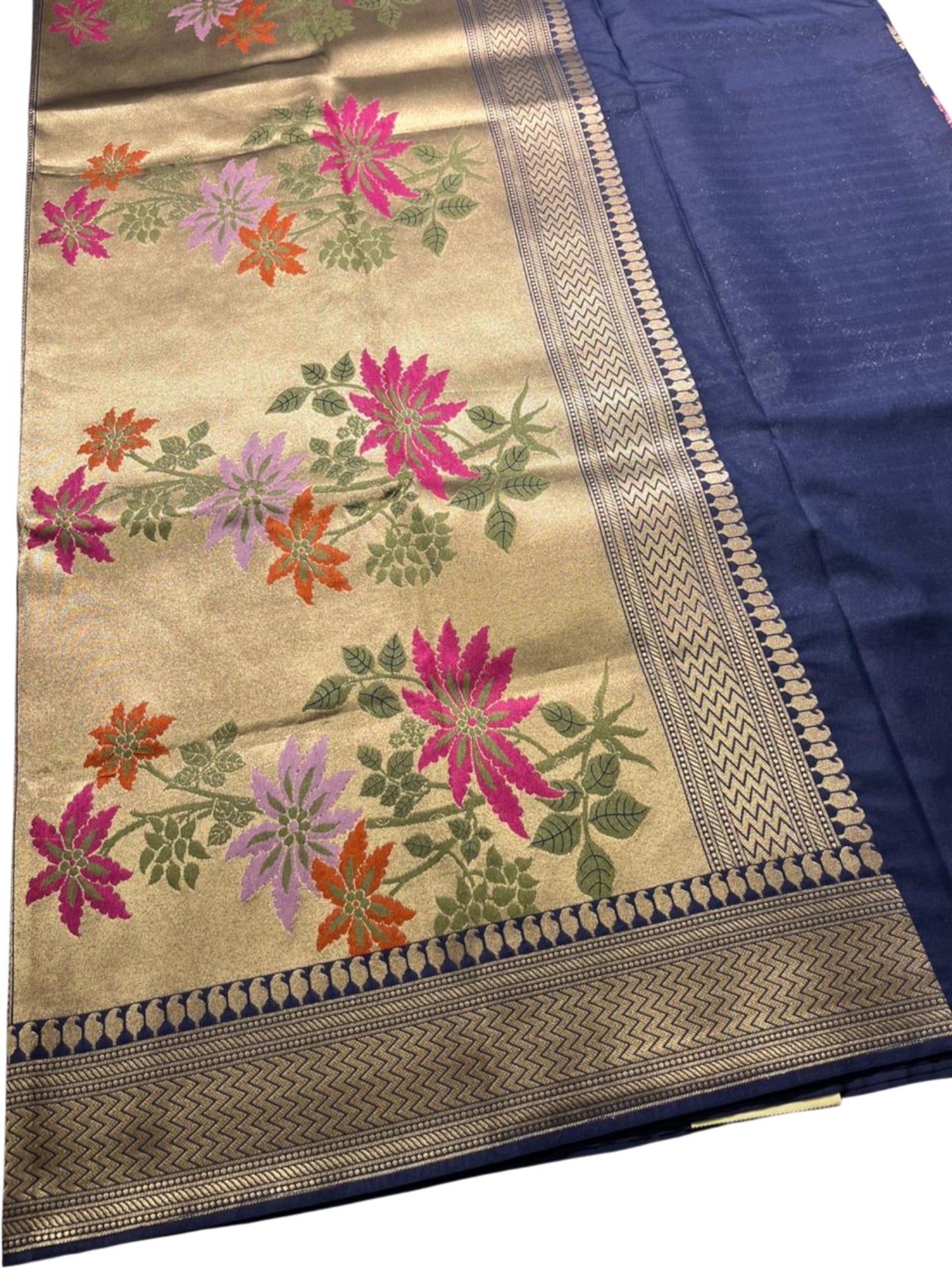 Southloom Pure Banarasi Silk Saree with Woven Work on Body and Borders (Blue)