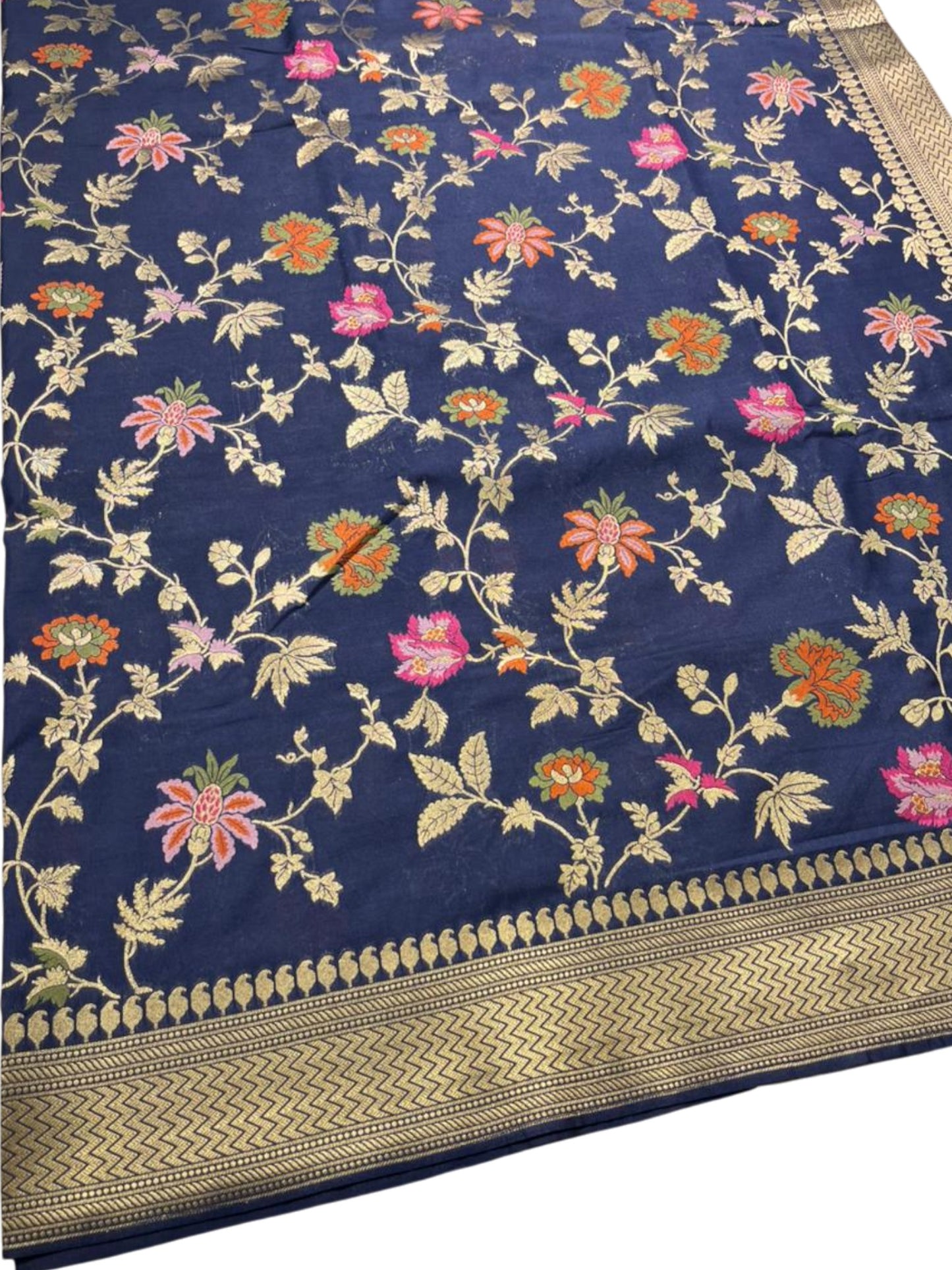 Southloom Pure Banarasi Silk Saree with Woven Work on Body and Borders (Blue)